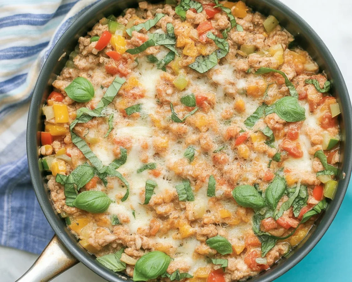 One-Pan Tomato Basil Ground Turkey Skillet Delight